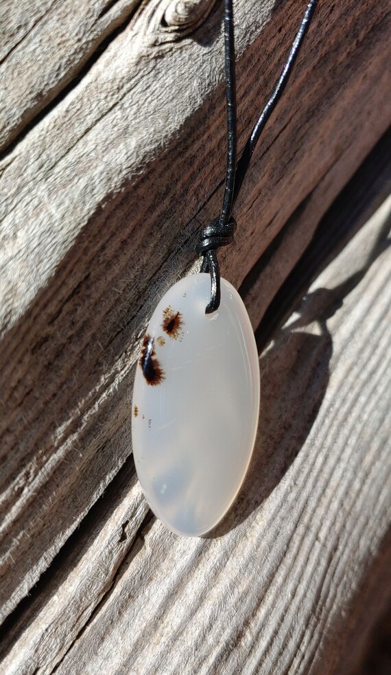 Beautiful Agate Necklace on a Black Leather Cord