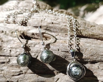 Beautiful Handmade Vintage Murano Glass Sterling Silver Necklace and Earring Set from Venice