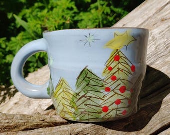 Cheerful "Everlasting Light" Handmade Ceramic Christmas Mug - Signed by Artist