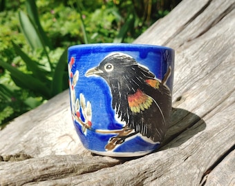 Beautiful Handmade Red-winged Blackbird Ceramic Tumbler - Signed