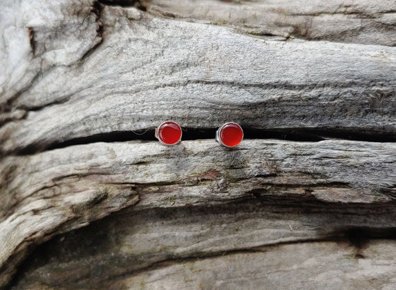 Vintage Carnelian and Sterling Silver Post Earrin… - image 1