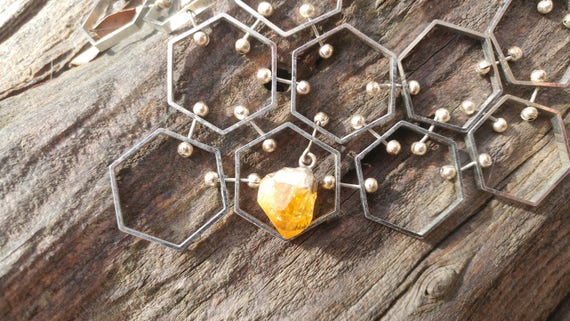 Modern Honeycomb Citrine and Silver Necklace - image 5