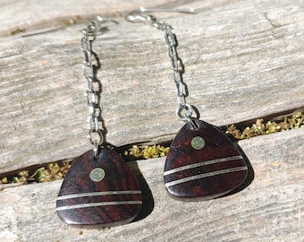 Elegant Handmade Modern Wood and Inlaid Silver Earrings