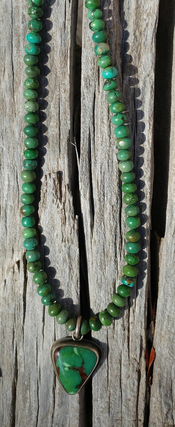 Signed Native American Large Green Turquoise and … - image 3