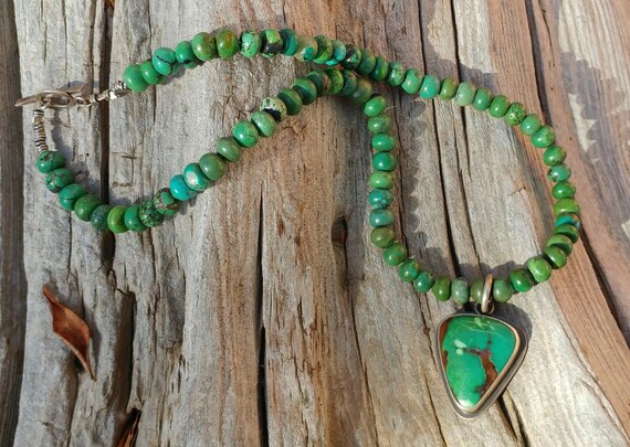 Signed Native American Large Green Turquoise and … - image 2