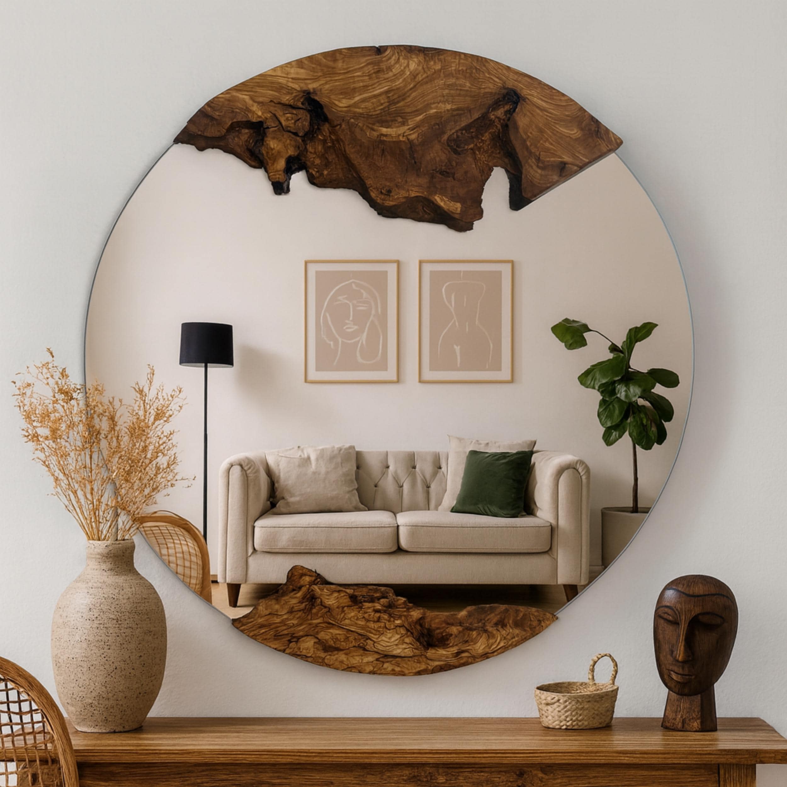 Live edge mirror dark wood - Etsy 日本
