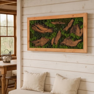 Custom Made Moss Wood Wall Decor, Olive Wood Moss Wall Art, Preserved Moss Wall Decor, Live Moss Art, Housewarming Gift, Christmas Gift