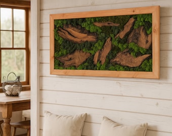 Custom Made Moss Wood Wall Decor, Olive Wood Moss Wall Art, Preserved Moss Wall Decor, Live Moss Art, Housewarming Gift, Christmas Gift