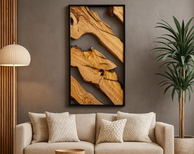 Olive Wood Wall Decor, Live Edge Wall Art, Unique Wall Decor, Mid Century Modern Wall Art, Rustic Home Art, Christmas Gift, Halloween Gift