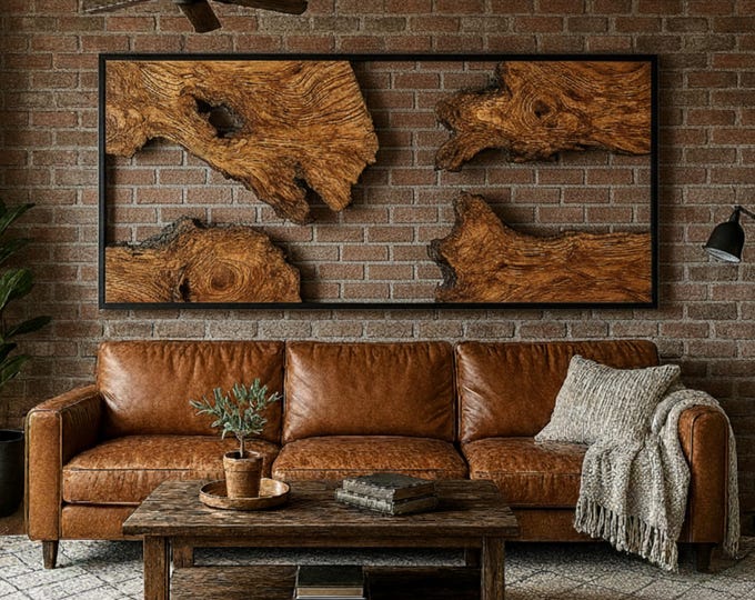 Black Metal Framed Live Edge Wall Art, Modern Handmade Rustic Home Decor, Wooden Wall Decor, Modern Wall Art, Christmas Gift, Halloween Gift