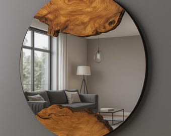 Handmade Wood Mirror, Live Edge Mirror, Olive Wood Mirror, Unique Wood Mirror, Handcrafted Wood Mirror, Organic Designer Art, Wall Mirror