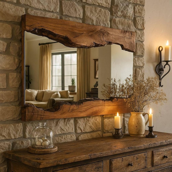 Modern Wall Mirror, Live Edge Mirror, Wood Handmade Mirror, Decorative Wall Mirror, Living Room Mirror, Bathroom Mirror, Toilet Mirror