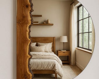 Live Edge Wood Mirror, Handmade Rustic Modern Decor, Handmade Home Art, Unique Wall Art, Wood Wall Decor, Large Wall Mirror, Bathroom Mirror