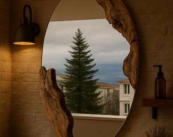 Live Edge Olive Wood Oval Mirror, Handmade Oval Decorative Mirror, Live Edge Modern Wall Mirror, Bathroom Mirror, Wall Art, Christmas Gift