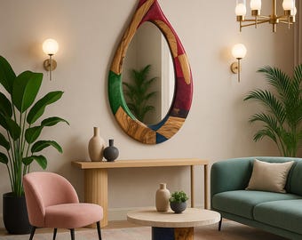 Colorful Wall Art, Exclusive Epoxy Mirror, Geometric Wall Art, İnterior Design, Teardrop Mirror, Resin Art, Unique Wall Mirror, Modern Art