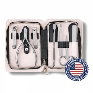 Manicure Pedicure Set 7-in-1 Stainless Steel with Leather Case, Ultra Sharp, Nail Fingernail Clippers, Cuticle Nipper, Nail File, Tweezers