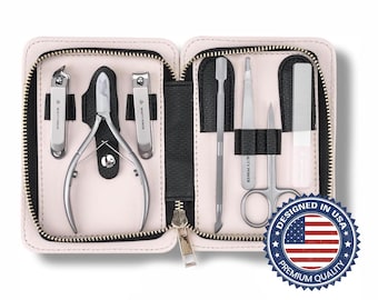 7-in-1 Stainless Steel Manicure Pedicure Set with Leather Case