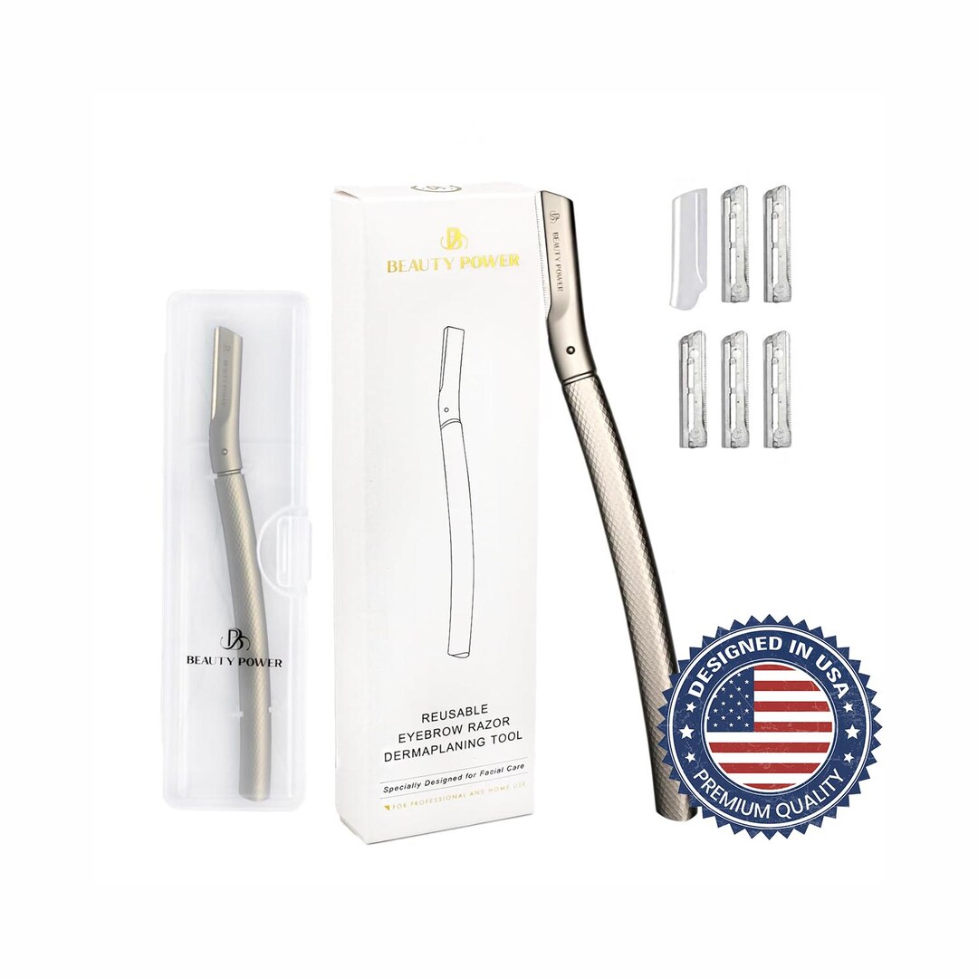Eyebrow Razor With 6 Blades & Travel Case - Dermaplaning Tool - Etsy