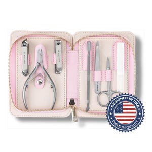 Manicure Pedicure Set 7-in-1 Stainless Steel with Leather Case, Ultra Sharp, Nail Fingernail Clippers, Cuticle Nipper, Nail File, Tweezer