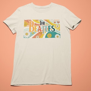 Camiseta retro de los Beatles con diseño floral, regalo nostálgico, unisex, música vintage de los años 60, recuerdos de los Beatles, camisetas unisex de algodón suave.