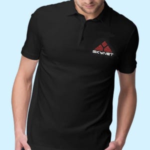 Skynet-Poloshirt, bestickt, 100 % Baumwolle, Sci-Fi-Bekleidung