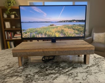 Rustic Barn Wood Monitor Riser, Farmhouse Desk Shelf, Ergonomic Computer Stand