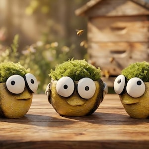 Honeybee Blobhouse Planters Set of 3, Bee Succulent Planter Set