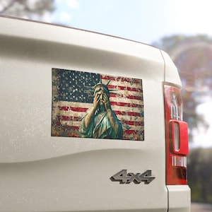 Statue Of Liberty Crying US Flag Car Magnet, Gift For Car Enthusiast, Patriotic Political Protest Flag Truck Accessories