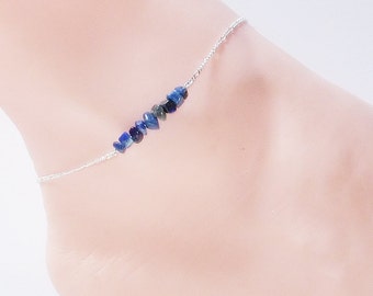 Lapis Lazuli Anklet. Sterling Silver and Blue Stone Anklet. Royal Blue Gemstone Anklet. Ankle Bracelet. Minimalist Jewelry