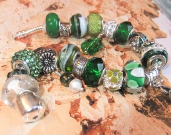 Shamrock Charm Bracelet: Green Beaded Celtic Knot Irish Jewelry