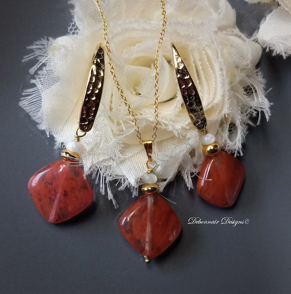 Pink Tourmaline Jewelry Set: Gold Vermeil Necklace and Earrings