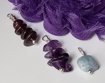 Raw Amethyst Garnet or Aquamarine Gemstone Charms: Sterling Silver Add-On