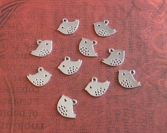 Silver Bird Charms: Double Sided Pendants, 20pcs