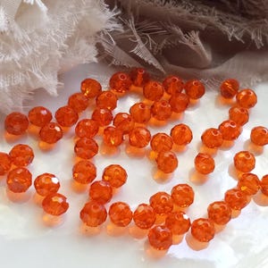50 Orange Round Glass Beads, 6mm Faceted Beads, Jewelry Making Beads, Small Beads