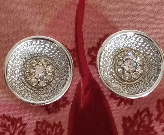 Vintage Large Glass Rhinestone Statement Earrings… - image 1