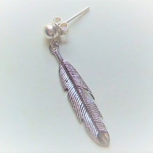 Sterling Mens Single Feather Earring Tribal Earring Sterling Silver Feather Earring Dangle Earring Fathers Day Gift Mens Jewelry