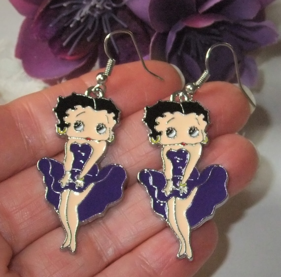 Betty Boop Earrings Purple 10 Color Choices Betty Boop Jewelry