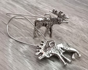 Silver Moose Earrings. Woodland Nature Jewelry Gift