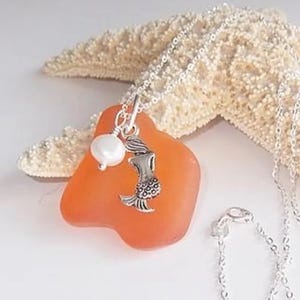 Mermaid Pearl and Sea Glass Necklace, Beach Necklace, Sea Glass Pendant in 5 Color Choices