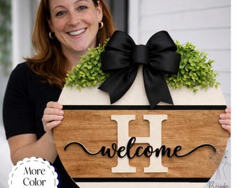 Personalized Front Door Hanger, Last Name Initial, Welcome Sign, Year-round decor, Custom