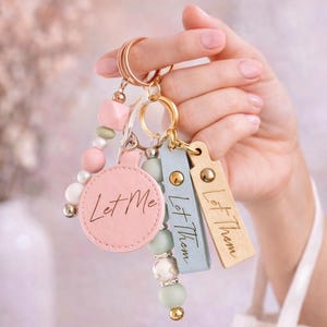 Let Them, Engraved Leather Keychain, Inspirational Beaded Fob