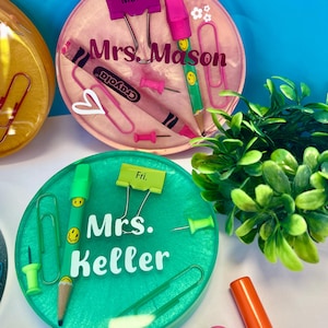 Personalized Teacher Appreciation Resin Coaster: School Supply Desk Decor