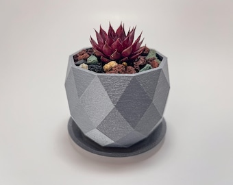 Low-Poly Geometric Planter l 3D Printed Modern Pot with Saucer | Cute Planter for Succulents, Cacti & Tiny Plant Friends | Add a Succulent!