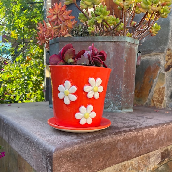3 Daisy Orange Planter - Etsy