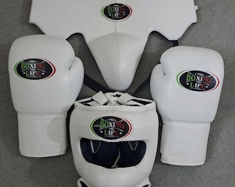 Cowhide Leather Boxing Sparring Set: Gloves, Headgear, Groin Guard