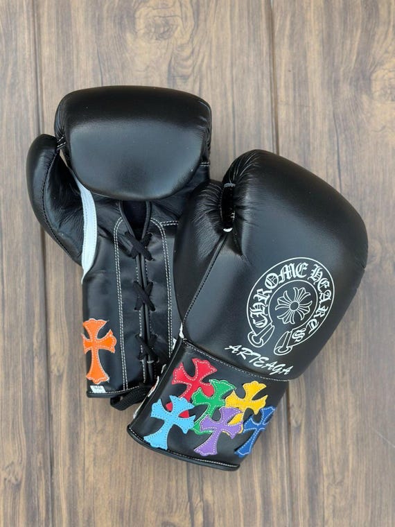 Custom Boxing Gloves - Real Leather Chrome Heart Design - New Year Gift