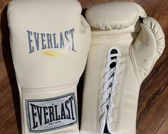Everlast Cream White Lace-Up Boxing Gloves – Synthetic Leather