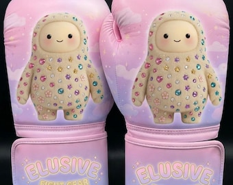 Custom Pink Boxing Gloves, Character Artwork, Personalized Fight Gear