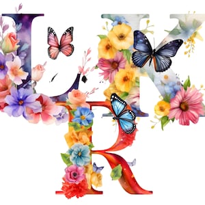 Descarga de conjunto de alfabeto floral PNG, letras de monograma de flores de acuarela pastel para sublimación de camisetas, tazas, almohadas y bolsos