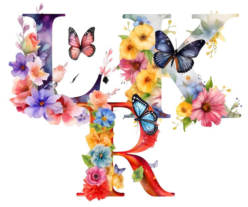 Floral Alphabet Clipart PNG Download, Pastel Watercolor Monogram ...